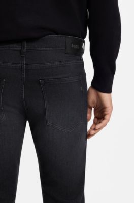 Delaware Slim-fit jeans in black super-soft Italian denim, Dark Grey