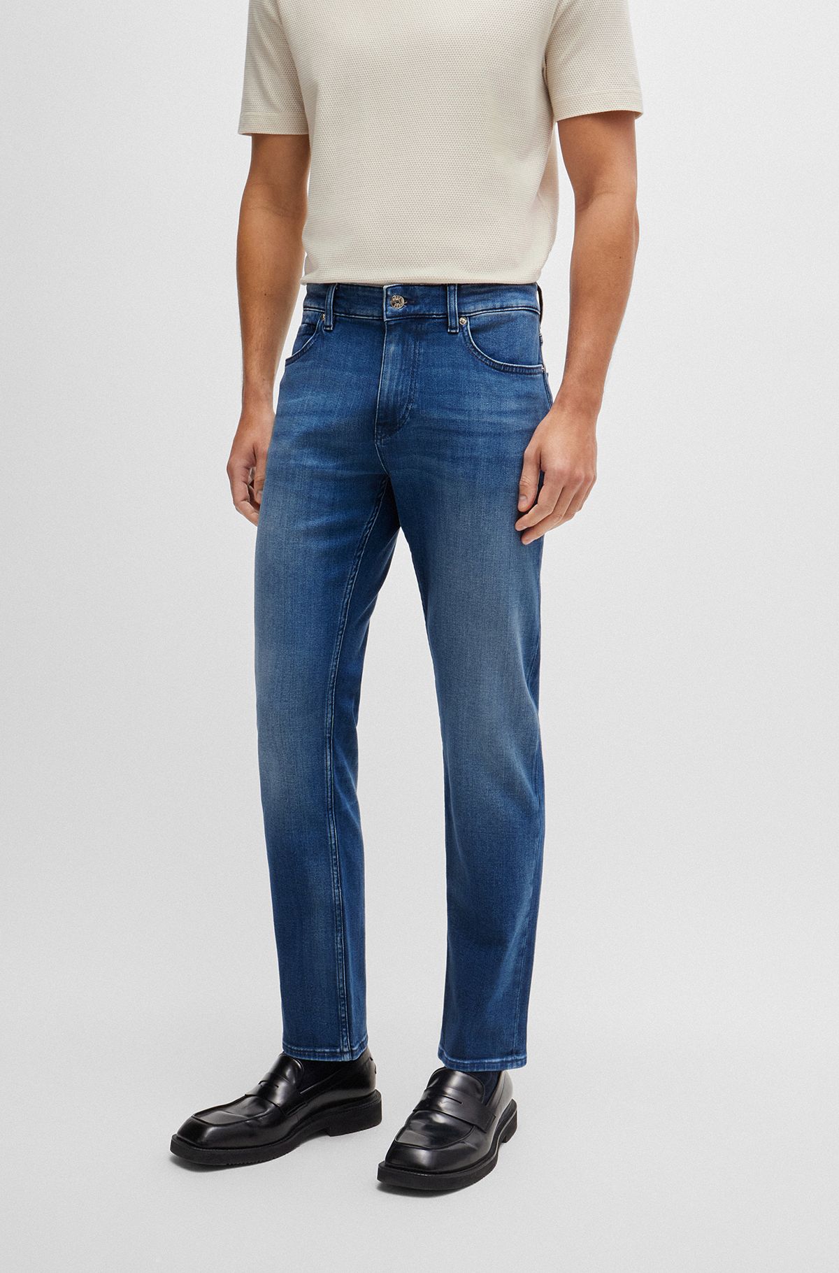 Slim-fit jeans in blue cashmere-touch denim, Blue