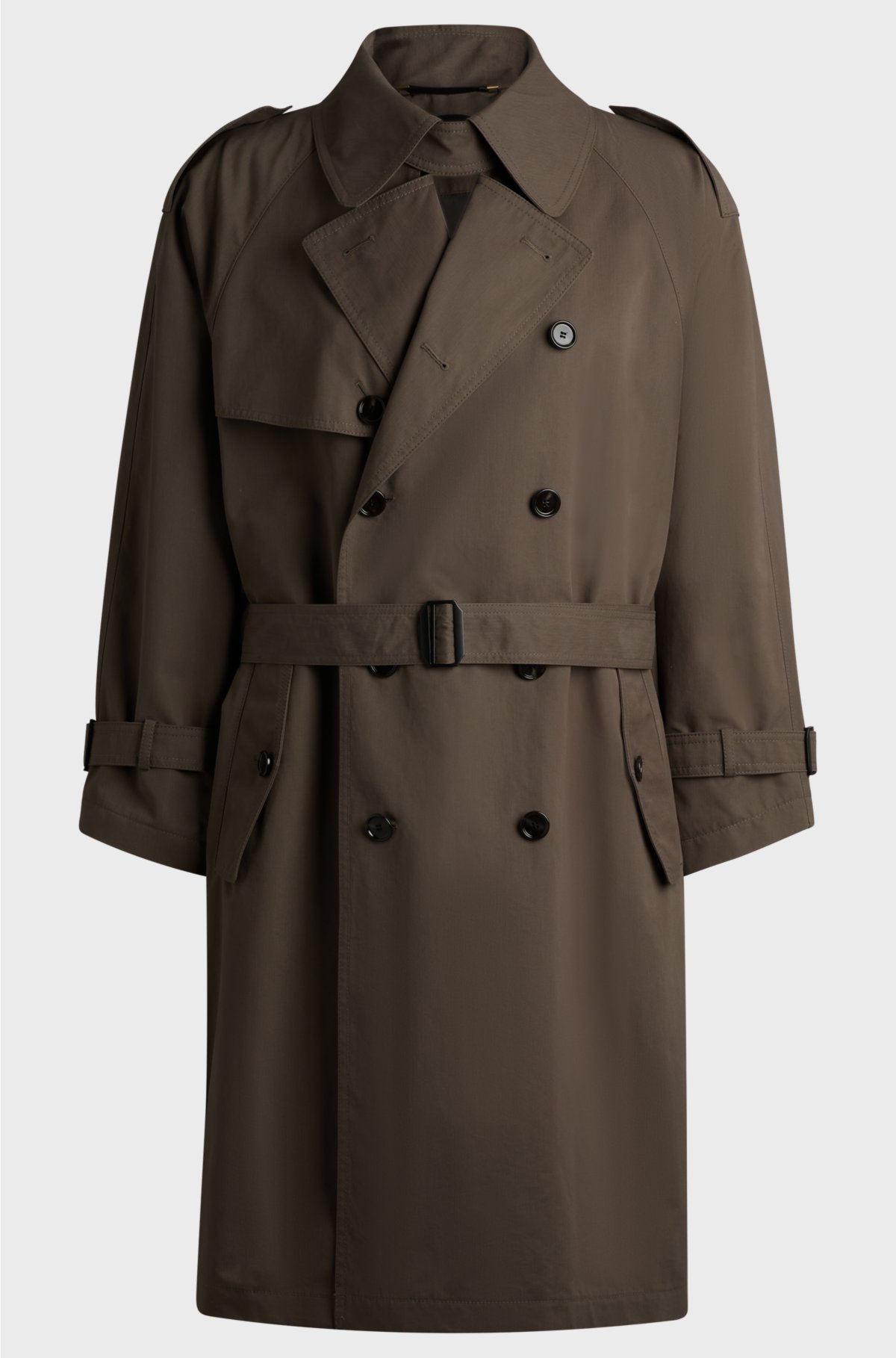 Double-breasted trench coat in an Italian cotton blend, Beige