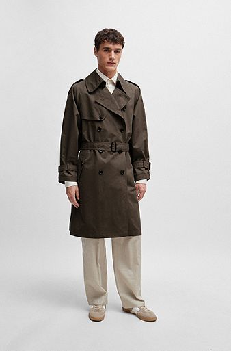 Double-breasted trench coat in an Italian cotton blend, Beige
