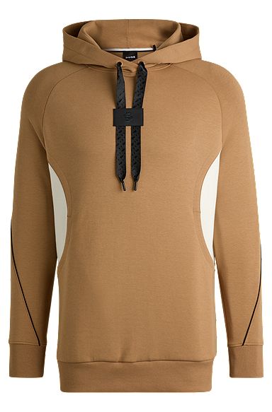 Cotton-blend hoodie with branded cord stopper, Light Brown