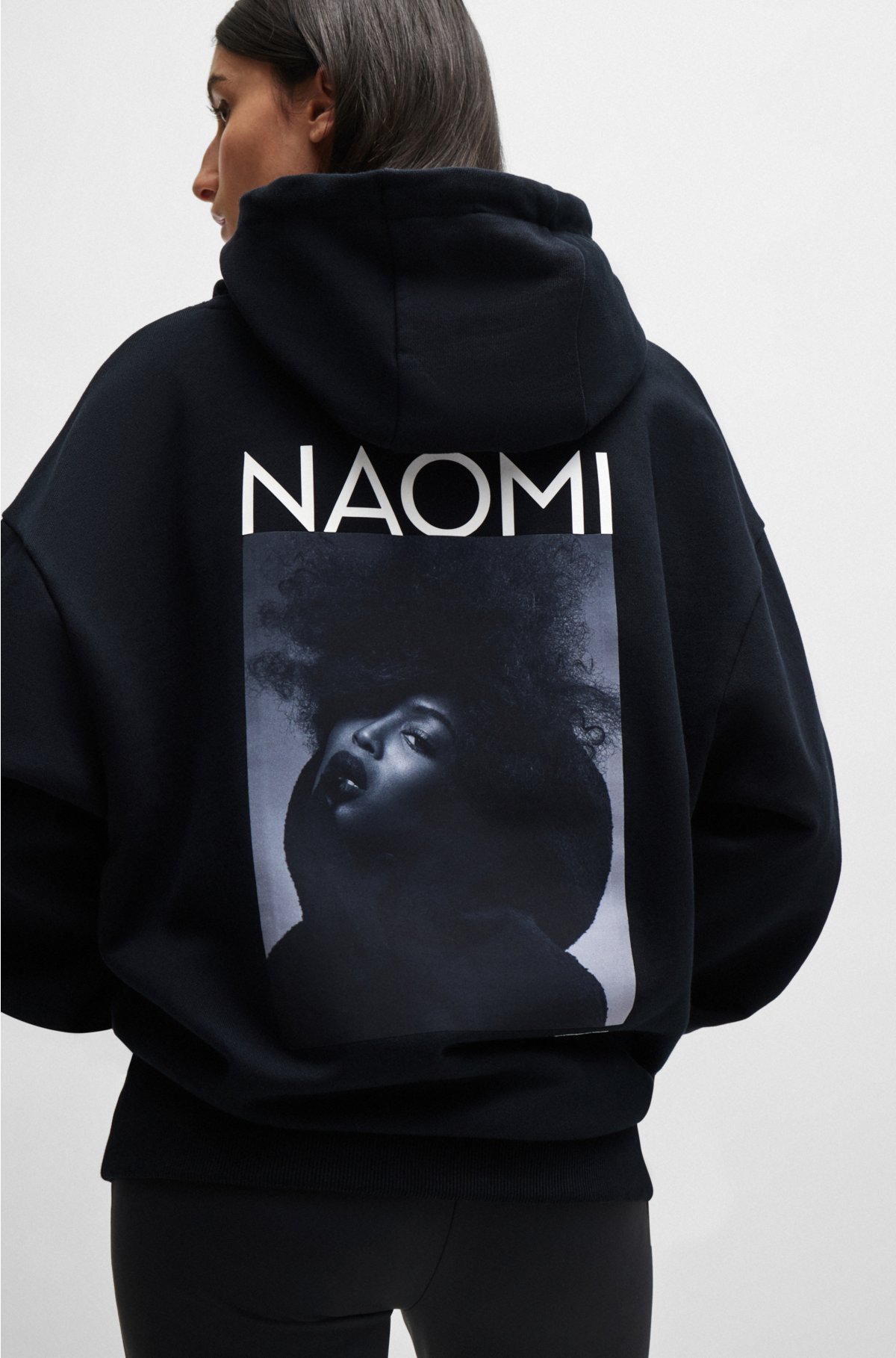 NAOMI x BOSS cotton-terry sweatshirt with ribbed trims, Black