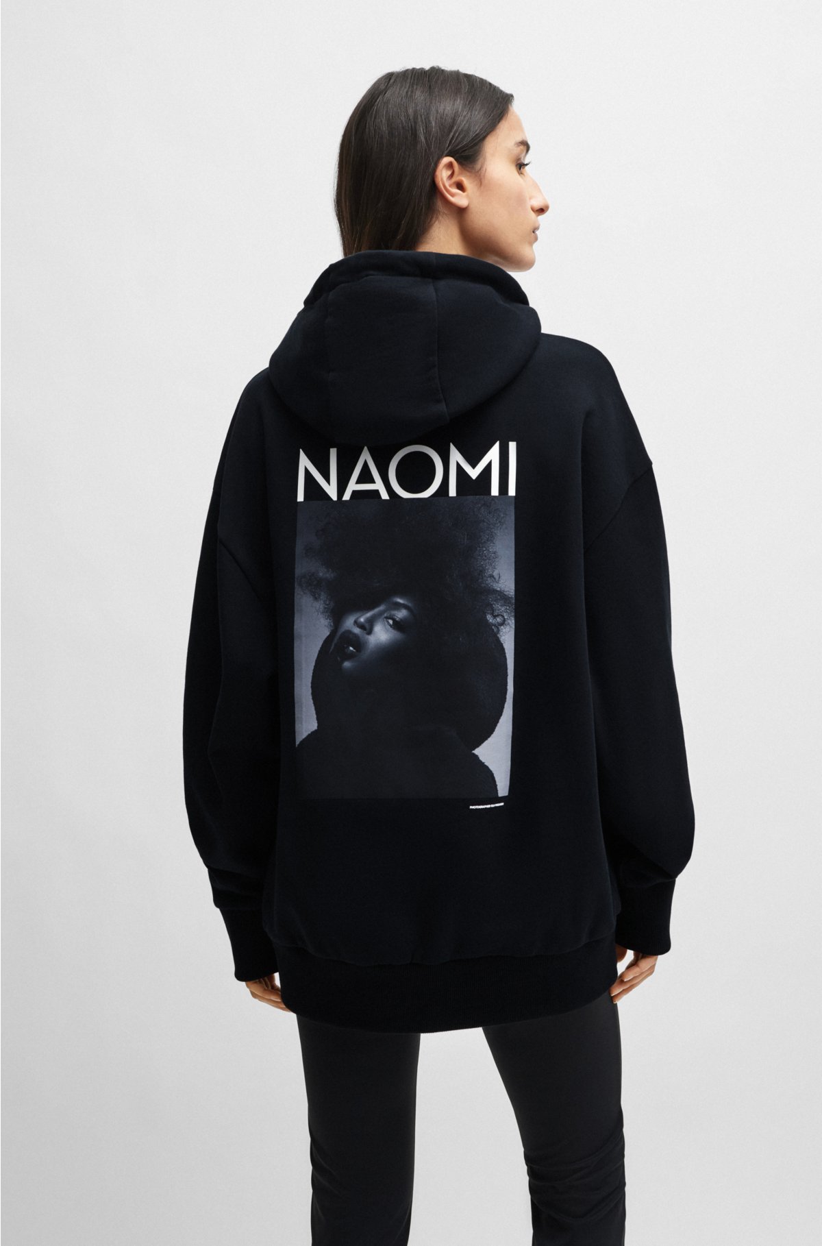 NAOMI x BOSS cotton-terry sweatshirt with ribbed trims, Black