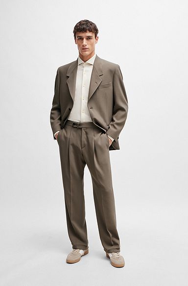 Regular-fit two-piece suit in stretch wool, Light Beige