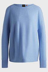 Wide-neckline sweater with rolled hem and cuffs, Light Blue