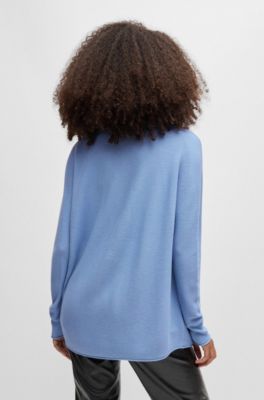 BOSS - ワイドネックセーター ロールドヘム＆カフス - ライトブルー