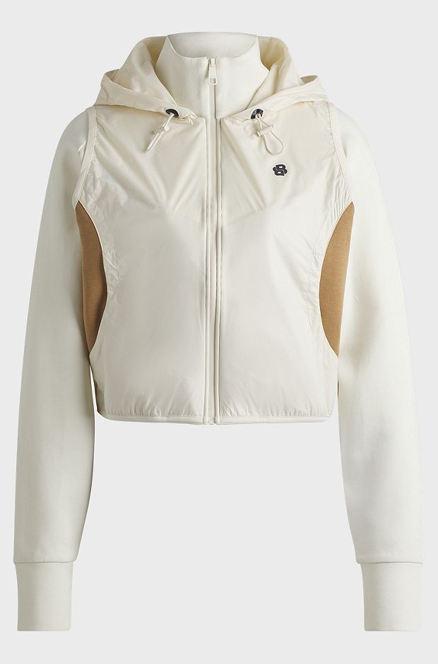 Cotton-blend zip-up hoodie with monogram pattern, White