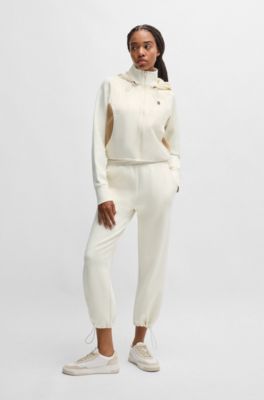 Cotton-blend zip-up hoodie with monogram pattern, White