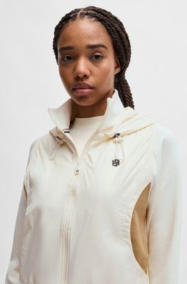 Cotton-blend zip-up hoodie with monogram pattern, White