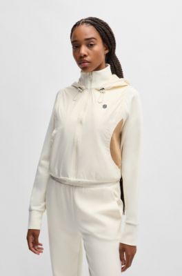 Cotton-blend zip-up hoodie with monogram pattern, White