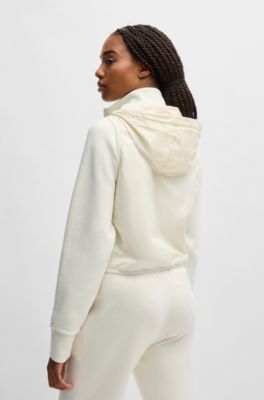 Cotton-blend zip-up hoodie with monogram pattern, White