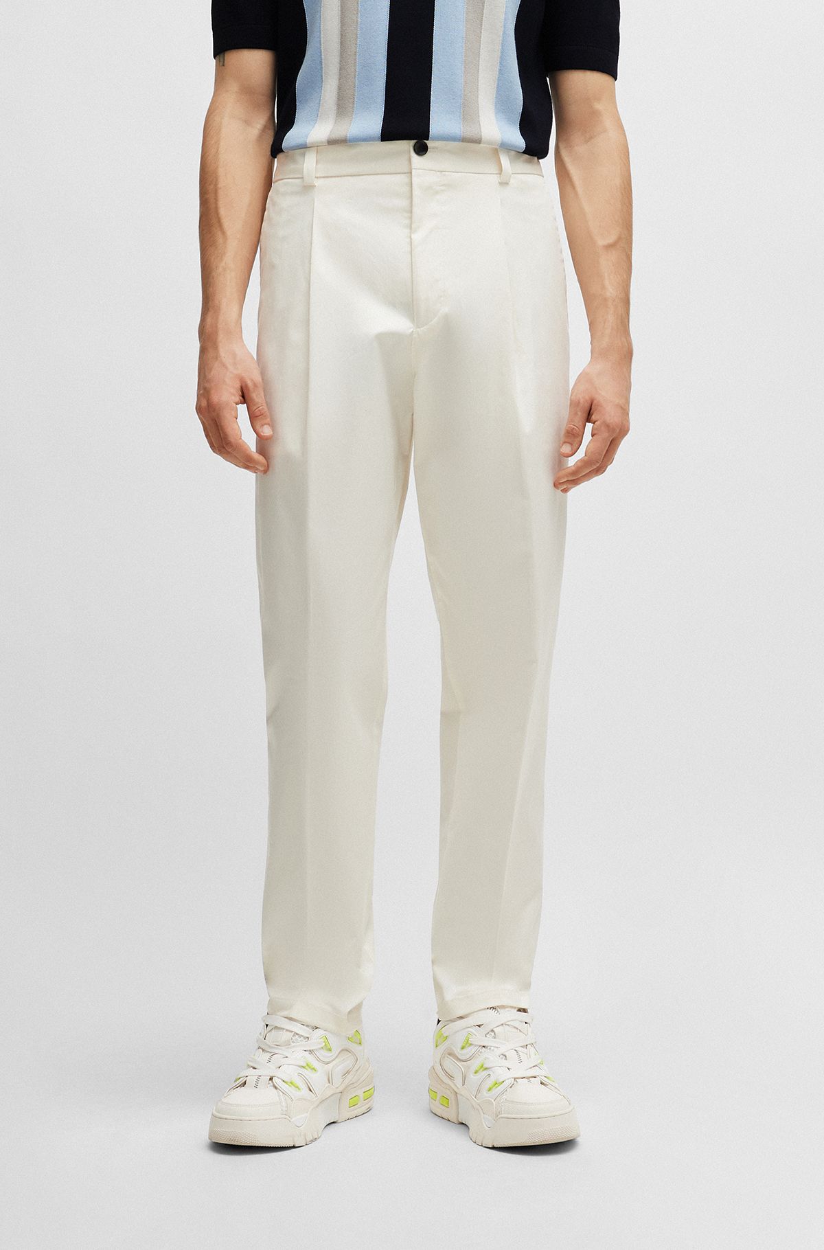 Pantalones formales de algodón elástico técnico, Blanco