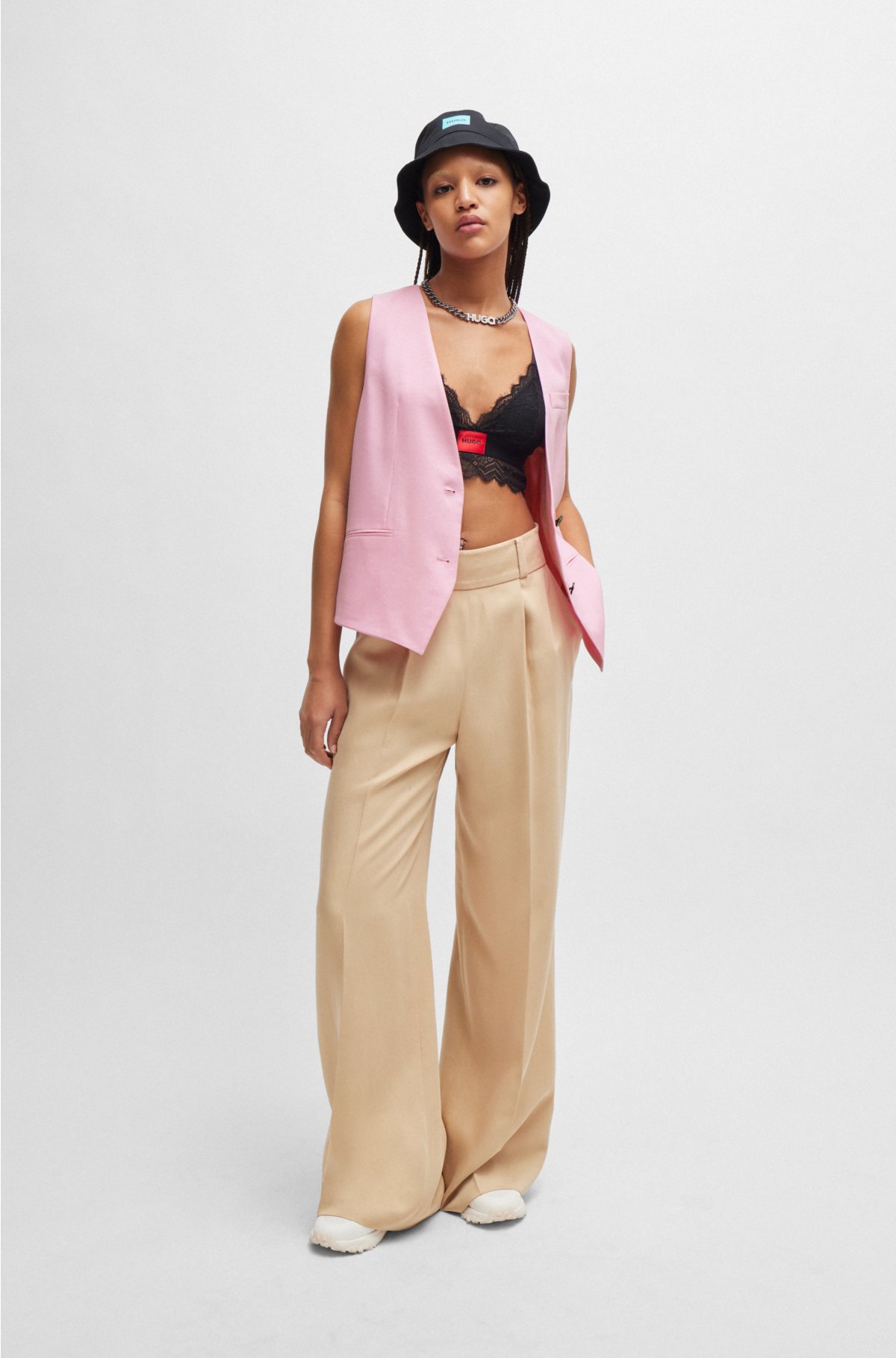 Oversized-fit waistcoat with signature lining, light pink