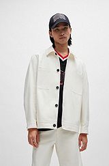Stretch-cotton button-up jacket with double chest pocket, White