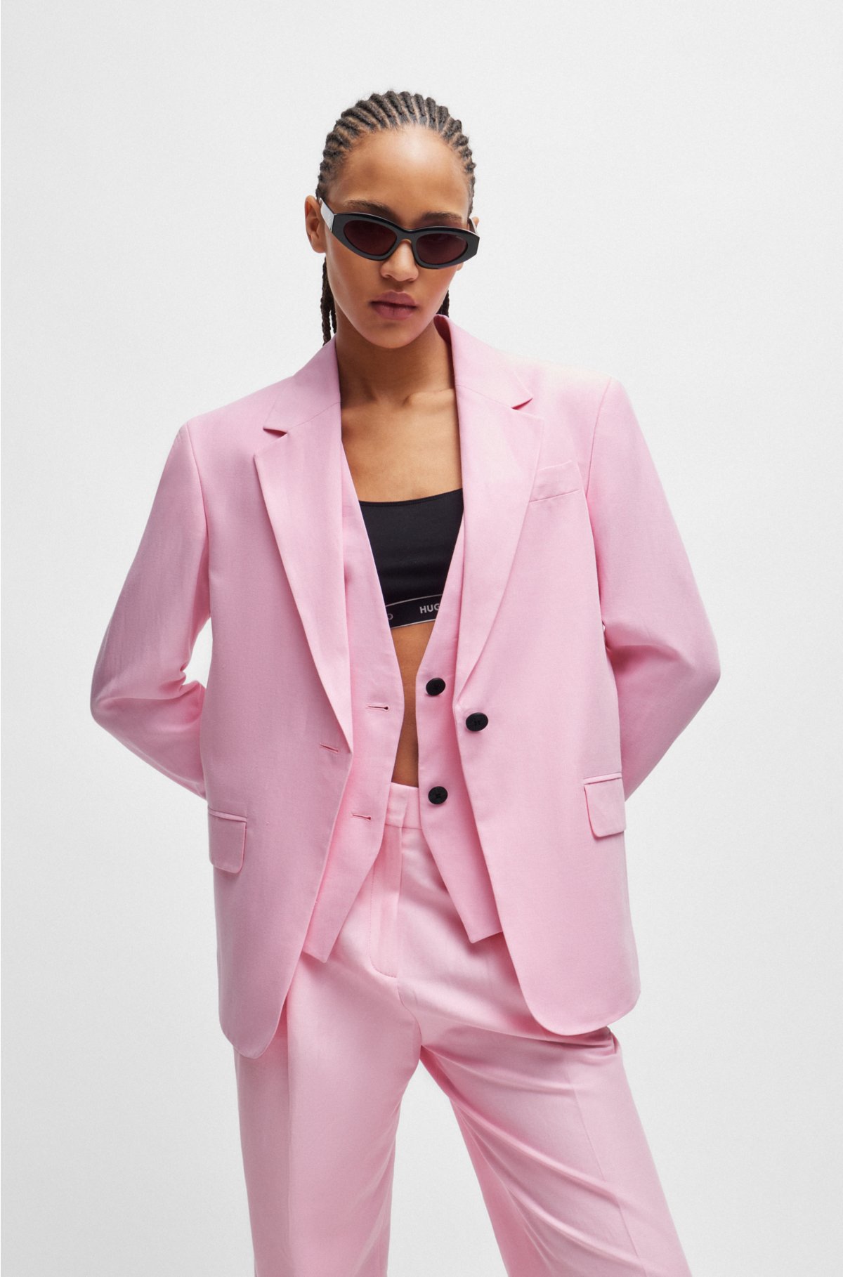 Oversized-fit jacket in stretch material with linen, light pink