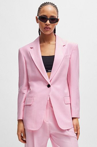 Oversized-fit jacket in stretch material with linen, light pink