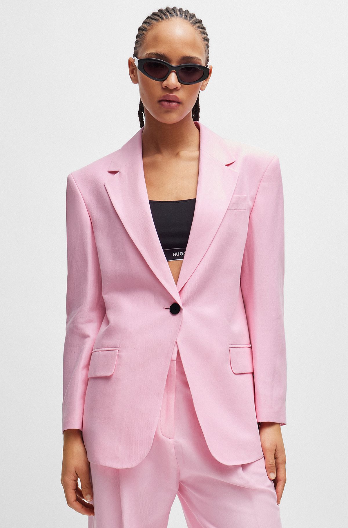 Pink Blazer Hosenanzug Set für Frauen, Rosa Hosenanzug mit Oversized Blazer  und Weite Beinhose, Damen Business Anzug Pink -  Österreich