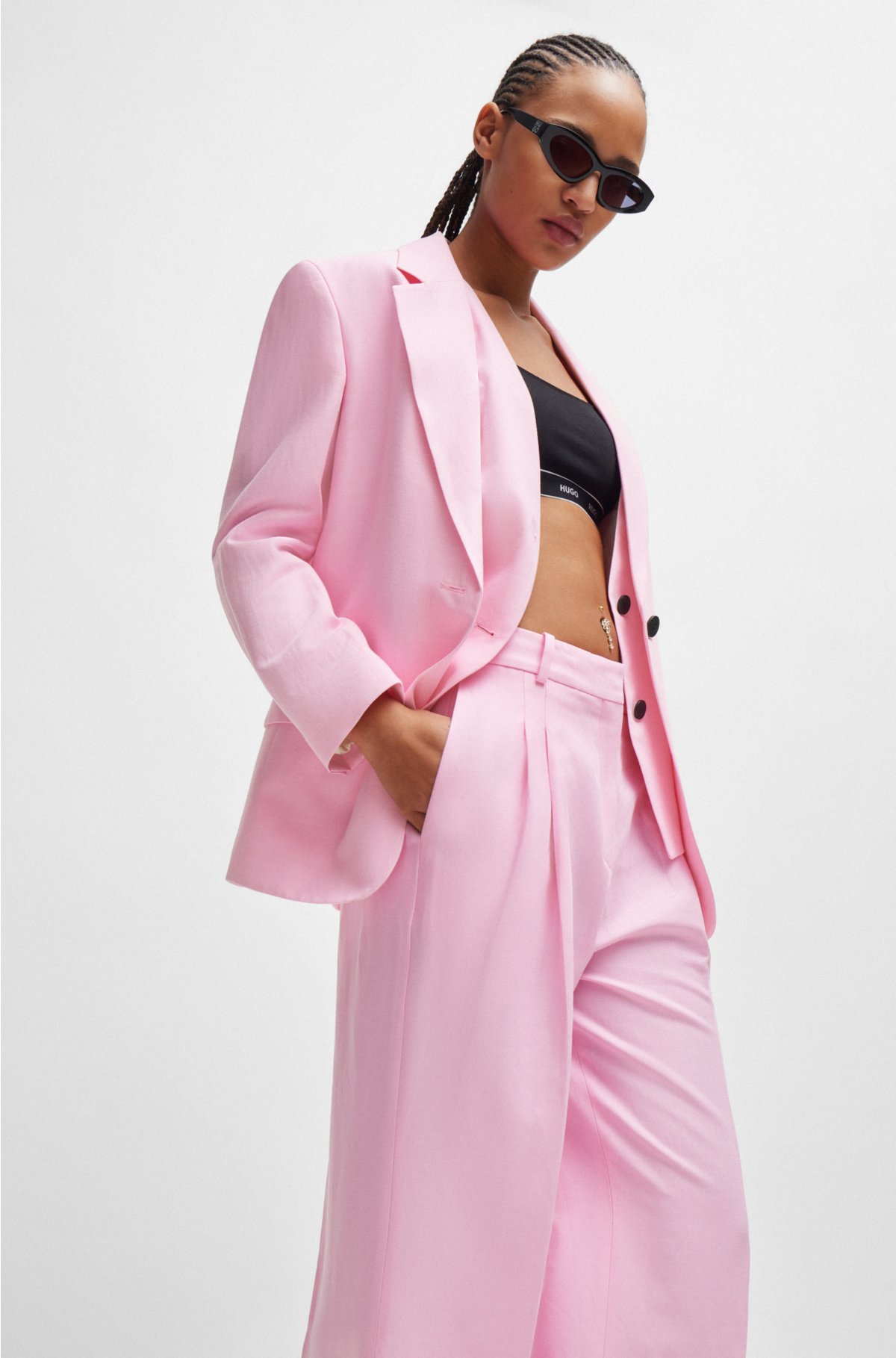 Relaxed-fit trousers with double front pleats, light pink