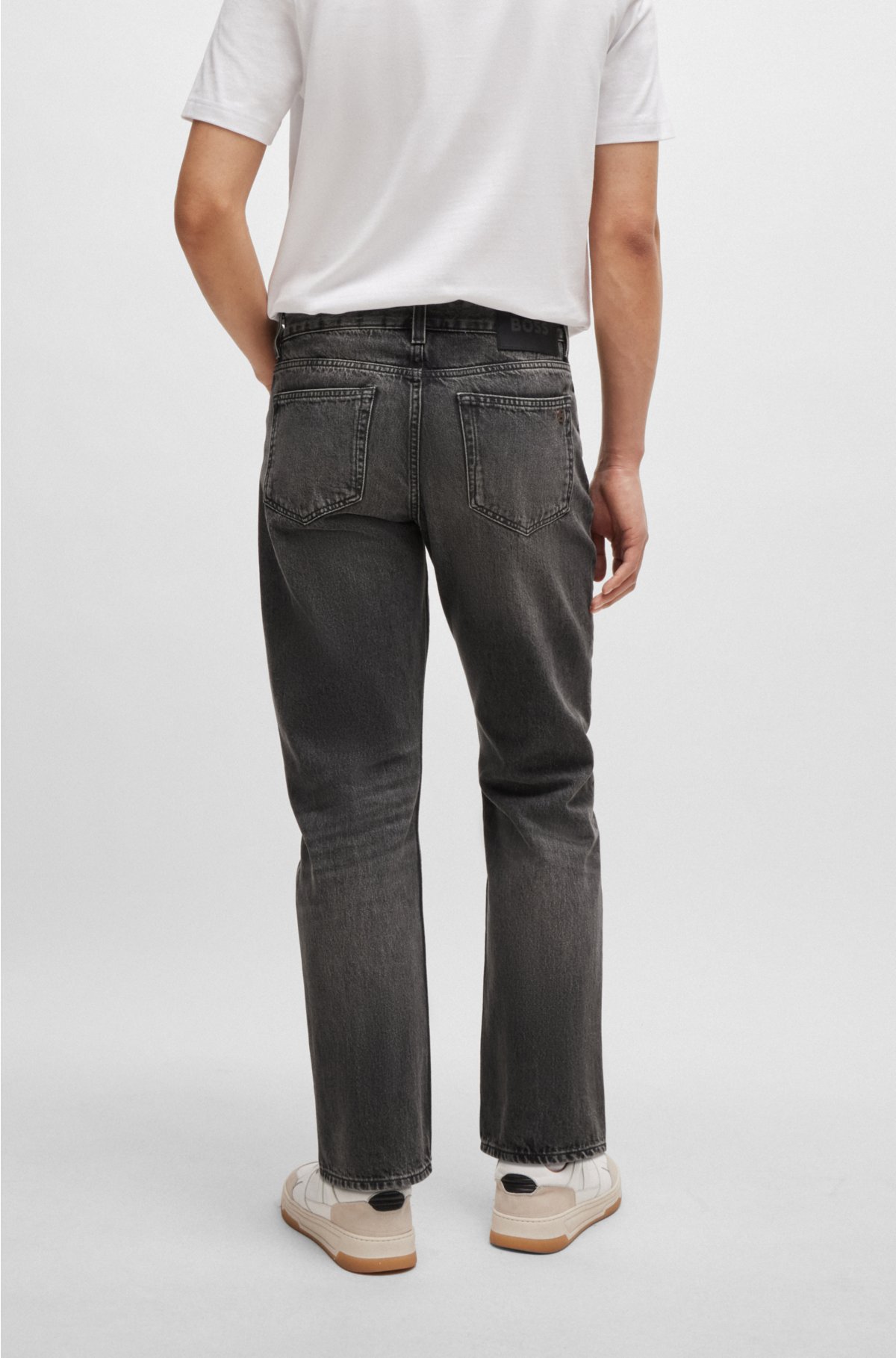 Regular-fit jeans in grey rigid denim, Dark Grey