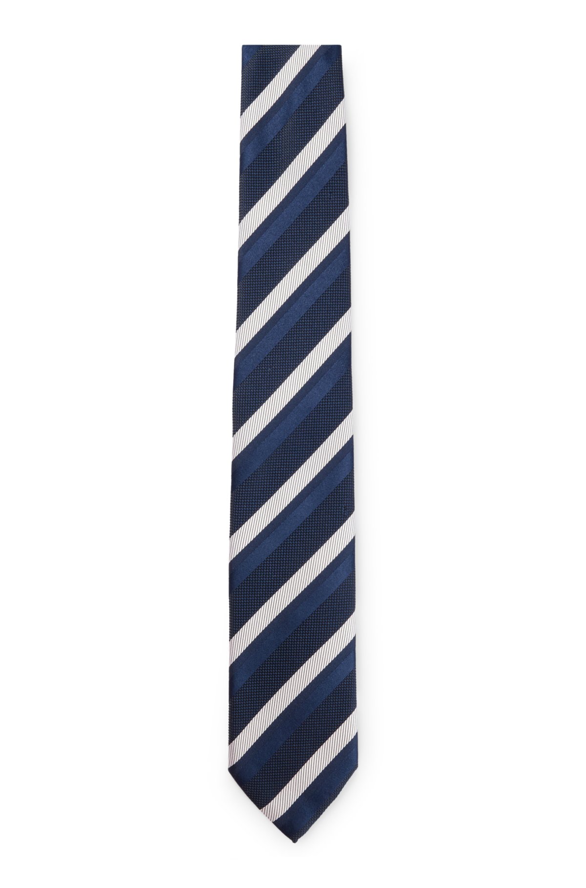 Silk-blend tie with all-over jacquard pattern, Dark Blue