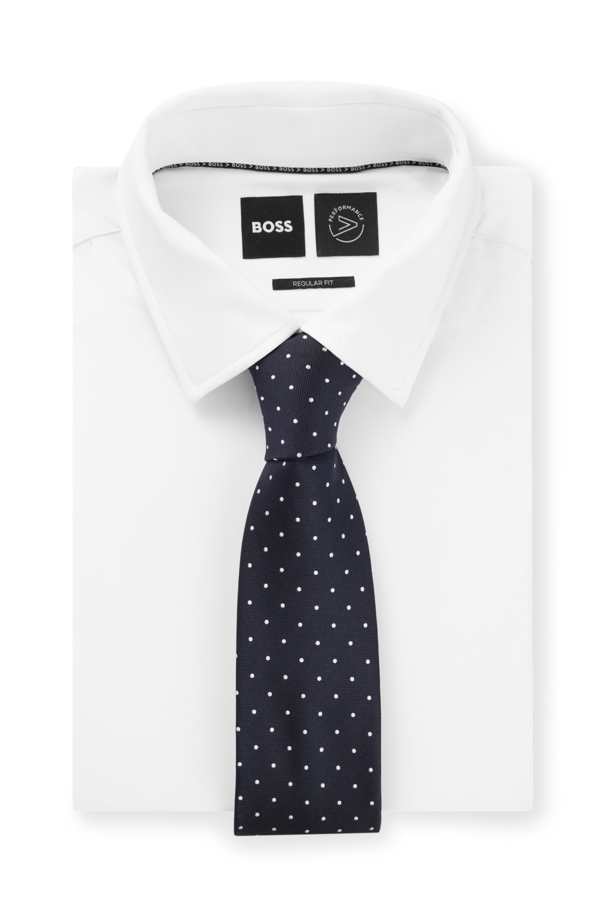 Silk-blend tie with all-over jacquard pattern, Dark Blue