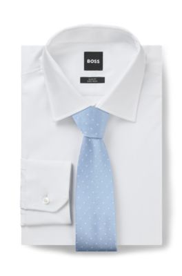 Silk-blend tie with all-over jacquard pattern, Light Blue