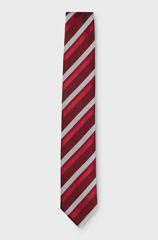 Silk-blend tie with all-over jacquard pattern, Dark Red