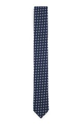 Silk-blend tie with jacquard-woven pattern, Dark Blue