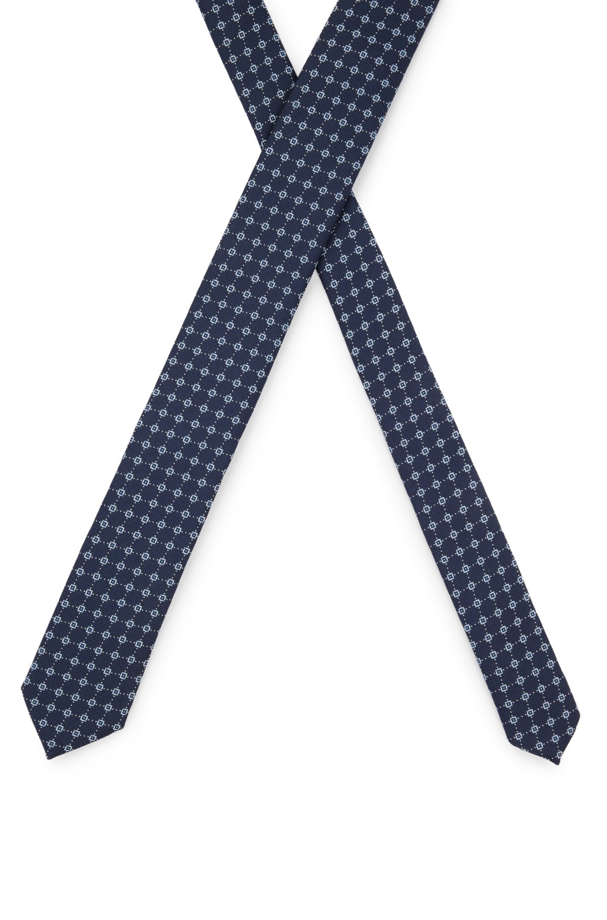 Silk-blend tie with jacquard-woven pattern, Dark Blue