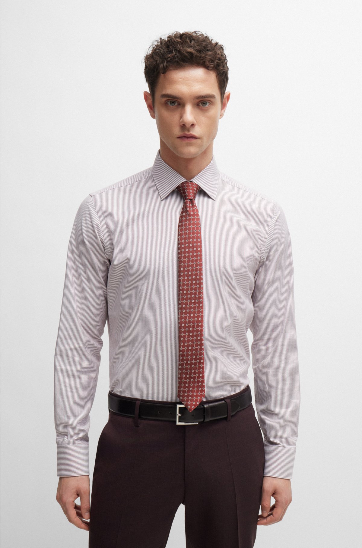 Silk-blend tie with jacquard-woven pattern, Dark Red