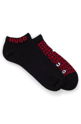 Two-pack of cotton-blend ankle socks with logos, Black
