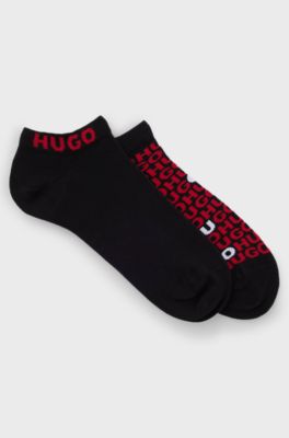 Two-pack of cotton-blend ankle socks with logos, Black