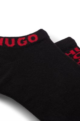 Two-pack of cotton-blend ankle socks with logos, Black