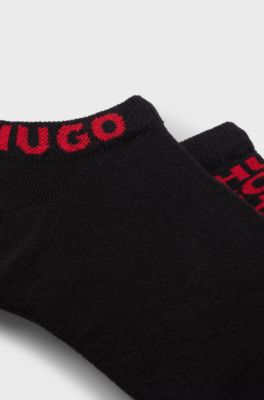 Two-pack of cotton-blend ankle socks with logos, Black