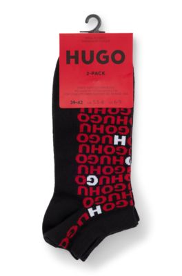 Two-pack of cotton-blend ankle socks with logos, Black