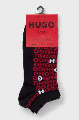 Two-pack of cotton-blend ankle socks with logos, Black