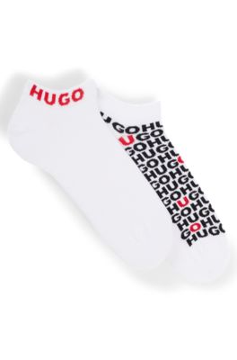 Two-pack of cotton-blend ankle socks with logos, White