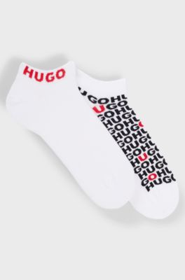 Two-pack of cotton-blend ankle socks with logos, White