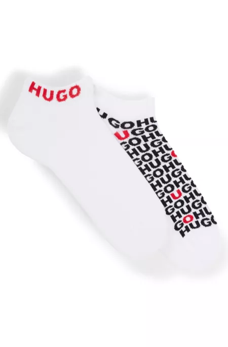 Two-pack of cotton-blend ankle socks with logos