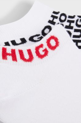 Two-pack of cotton-blend ankle socks with logos, White