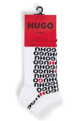 Two-pack of cotton-blend ankle socks with logos, White