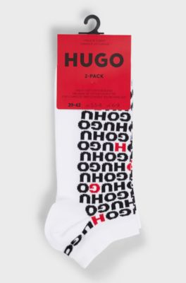 Two-pack of cotton-blend ankle socks with logos, White