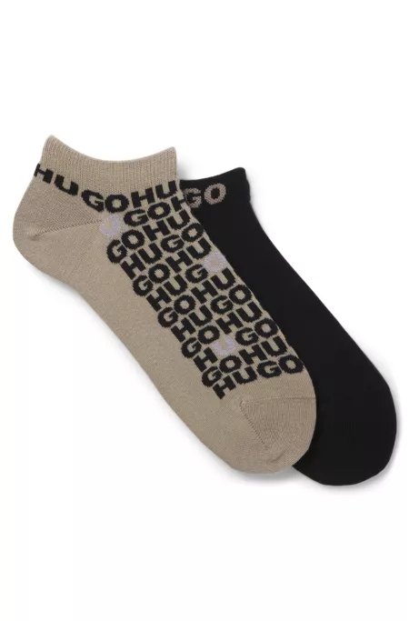 Two-pack of cotton-blend ankle socks with logos