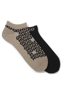 Zweier-Pack Sneakers-Socken aus Baumwoll-Mix mit Logos, Braun / Schwarz