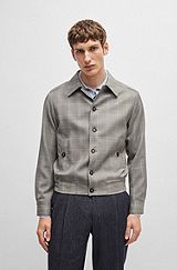 Slim-fit jacket in water-repellent checked virgin wool, Grey