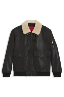 Leather aviator jacket with faux-fur collar 1