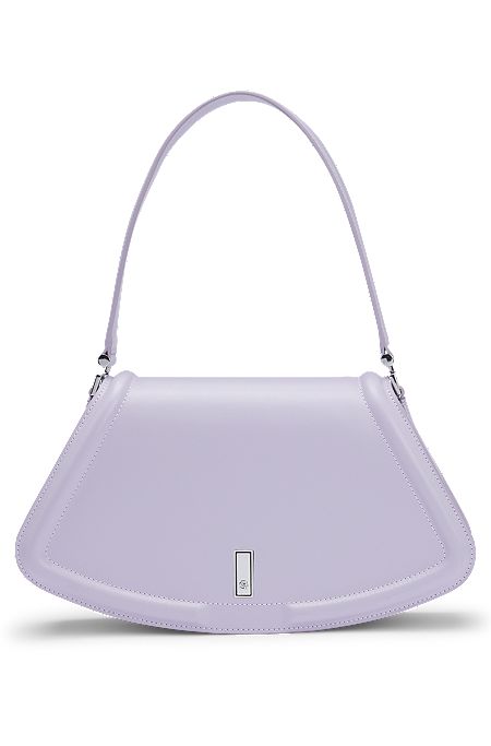 Ariell leather shoulder bag with signature hardware, Light Purple