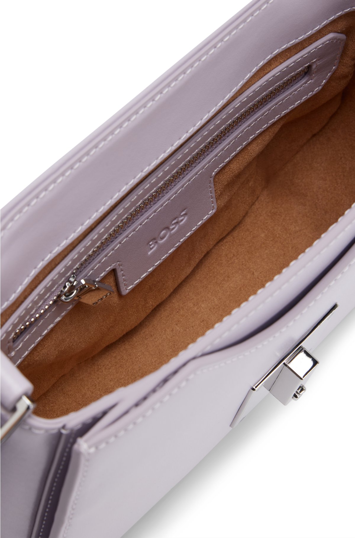 Leather saddle bag with signature hardware and monogram, Light Purple