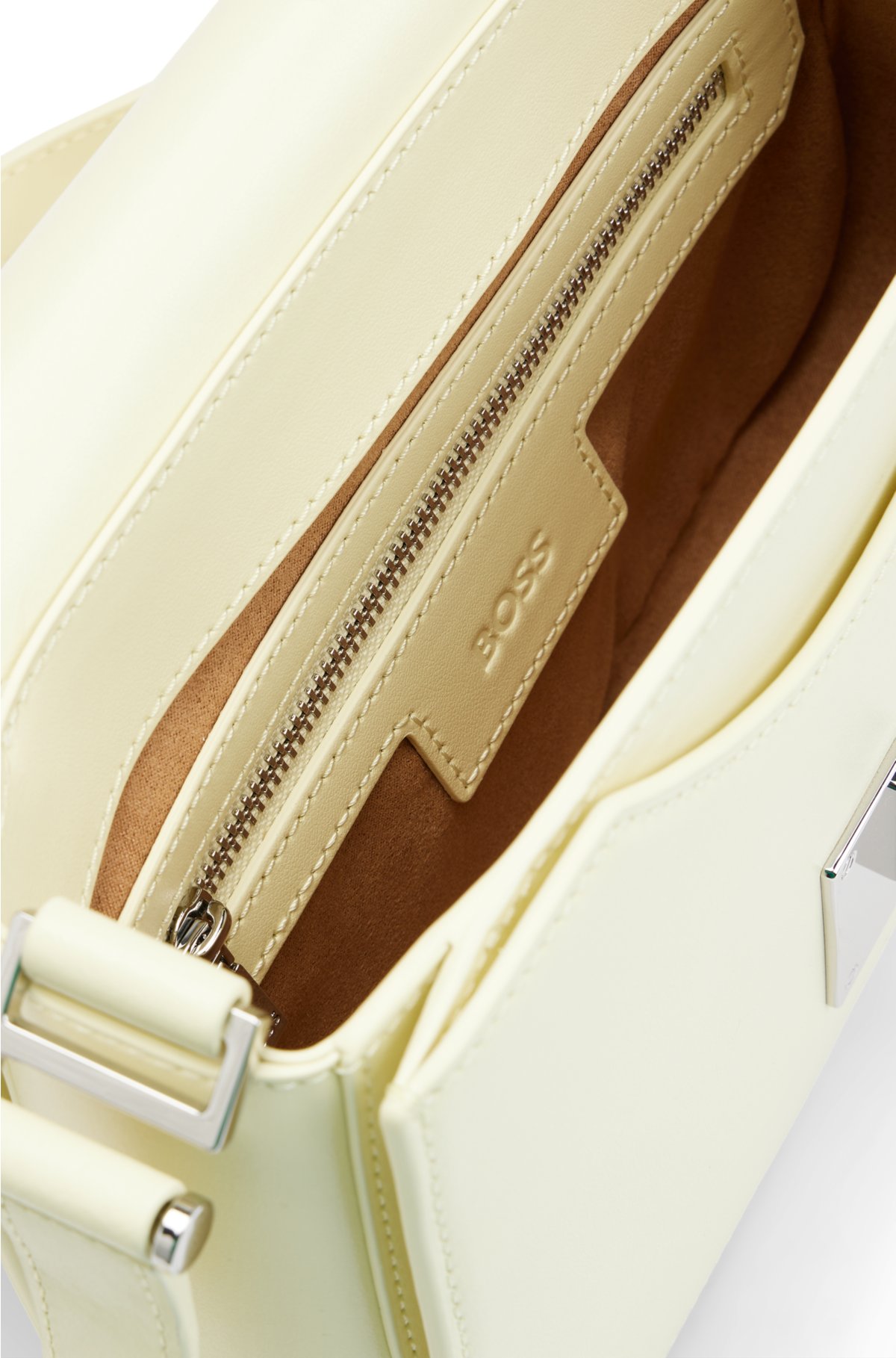 Leather saddle bag with signature hardware and monogram, Light Yellow