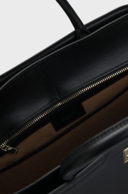 Ariell tote bag in leather with detachable pouch, Black